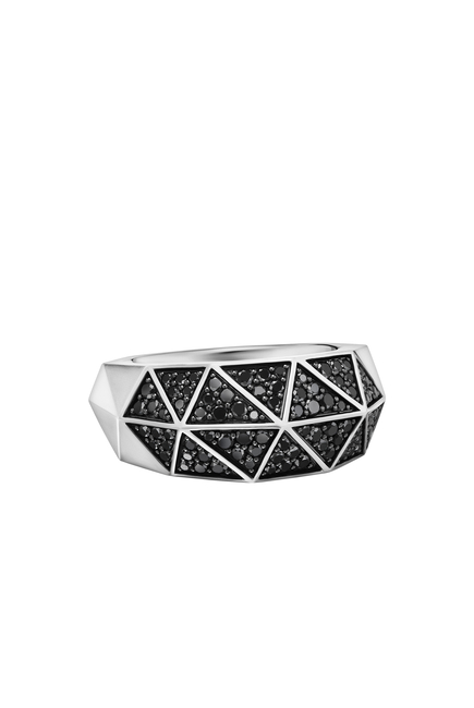Torqued Faceted Black Diamond Signet Ring